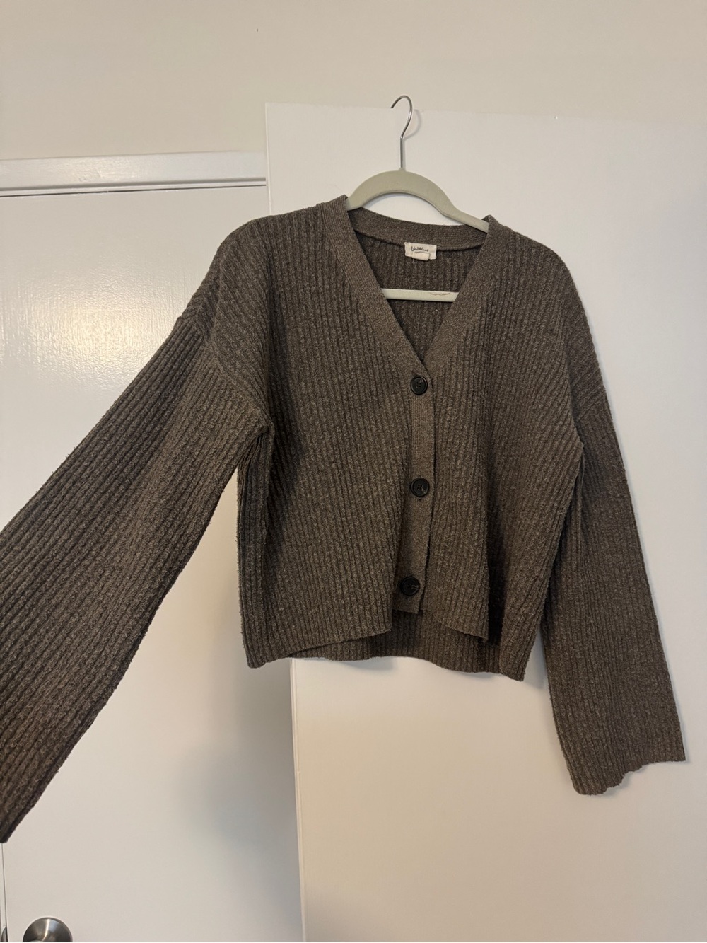 UpWest Ribbed Button-Front Cardigan - Brown